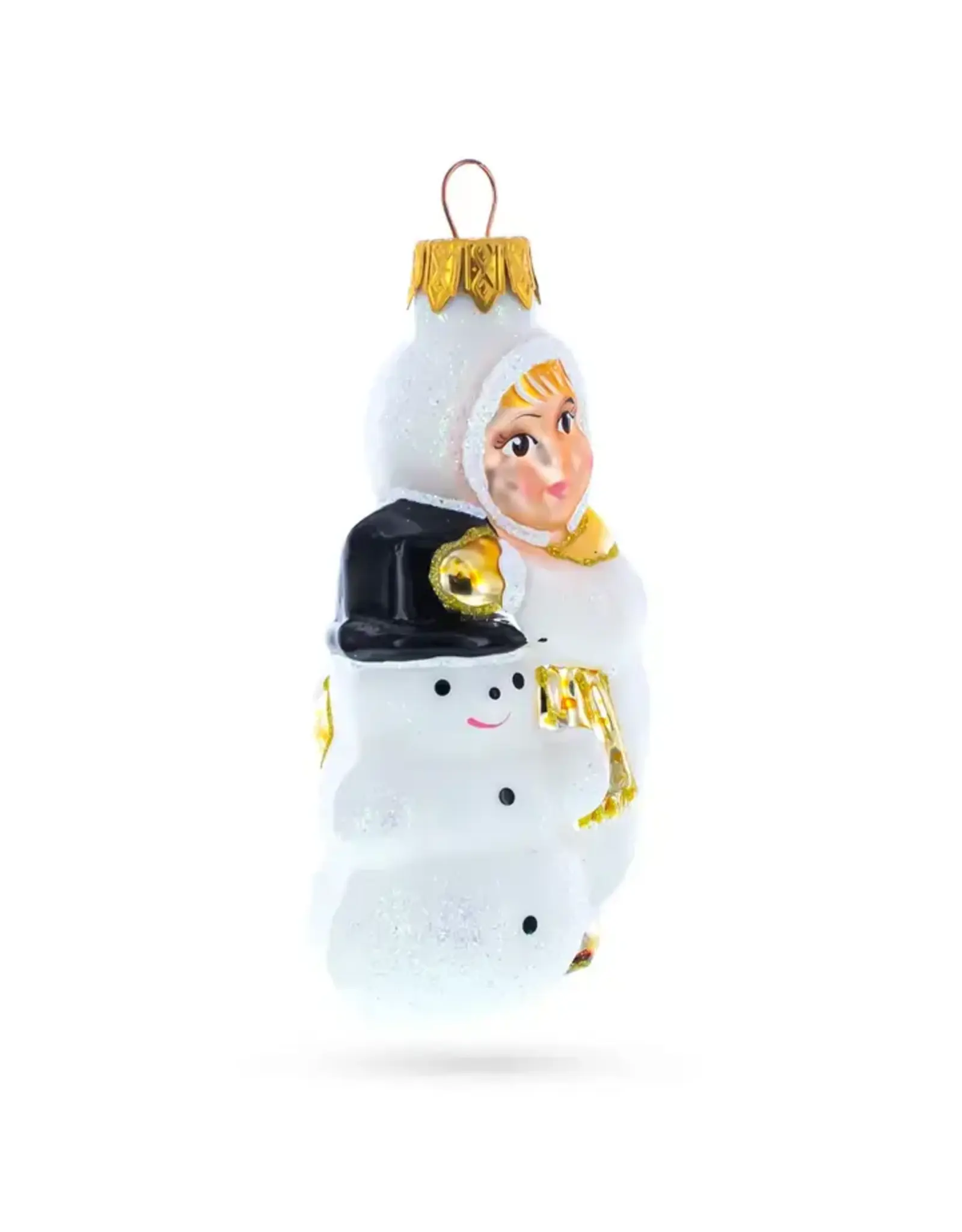 Child with Snowman Glass Ornament