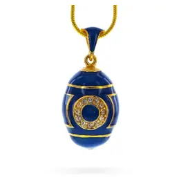 Blue Enamel Crystal Eyed Royal Egg Pendant Necklace