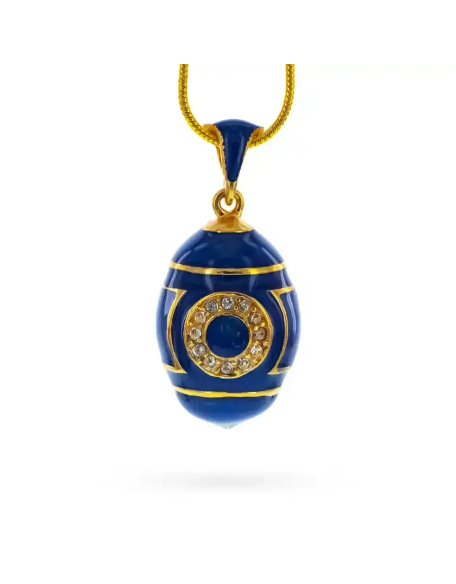 Blue Enamel Crystal Eyed Royal Egg Pendant Necklace