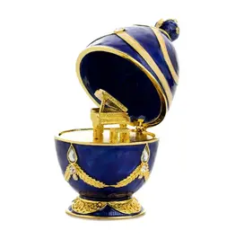 Blue Fabergé Style Egg with Golden Piano