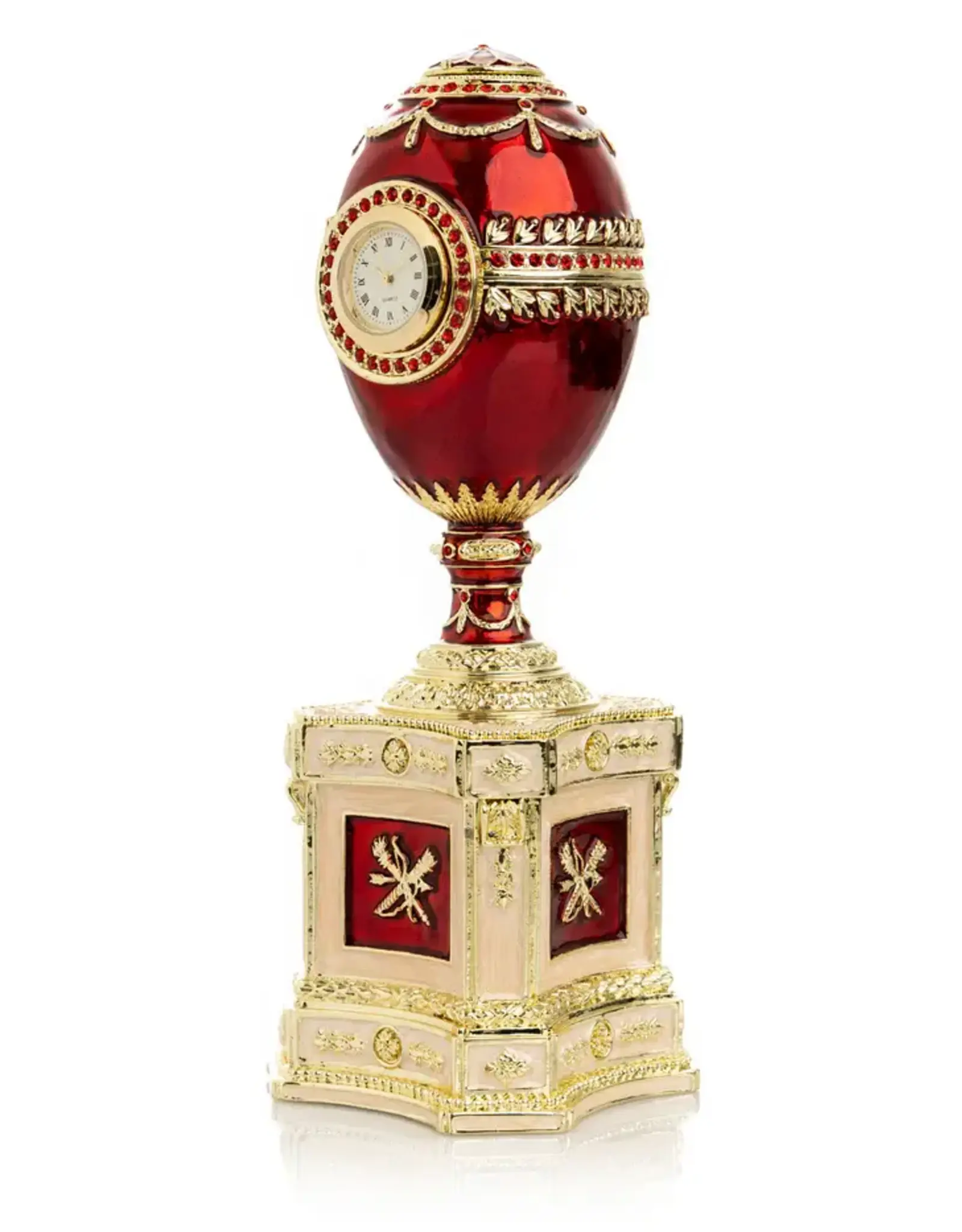Red Fabergé Style Egg with Pearl and Clock