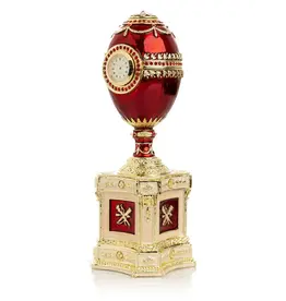 Red Fabergé Style Egg with Pearl and Clock