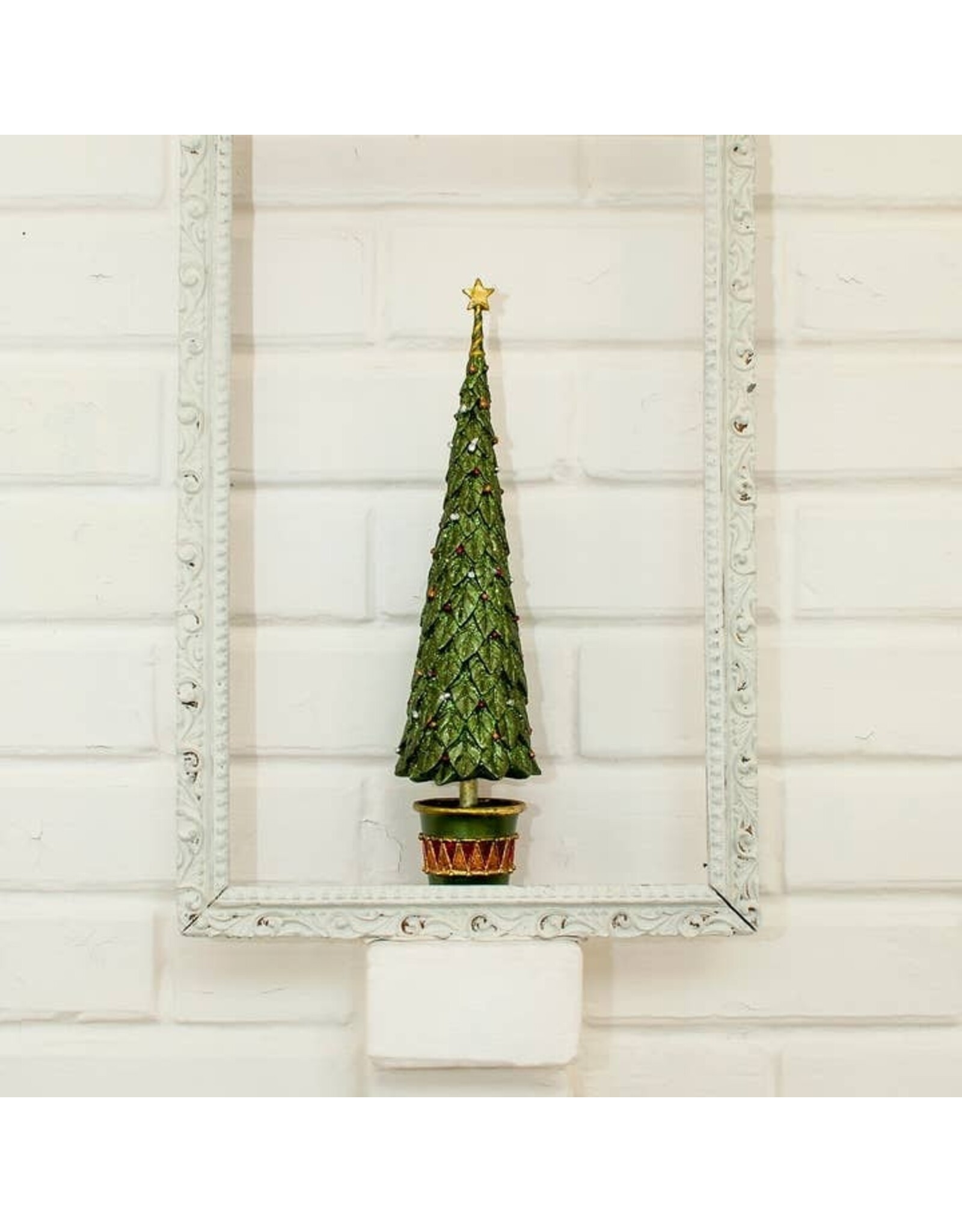 Dark Green Holly Topiary Tree with Star 13"