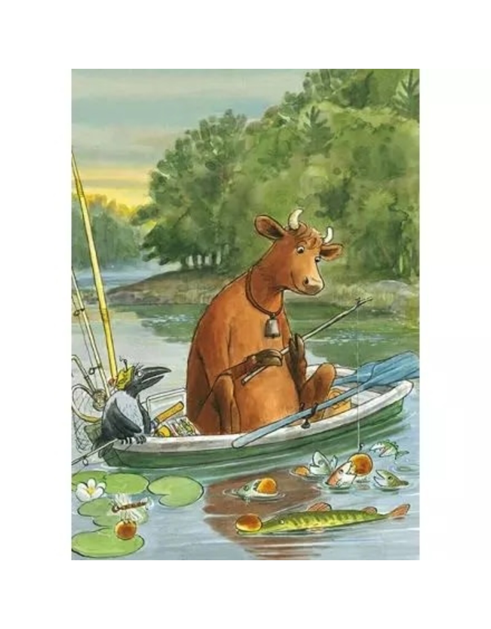 Cow Fishing Postcard