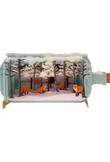 Foxes in Snow Message in a Bottle Holiday Pop-Up Card