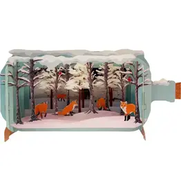 Foxes in Snow Message in a Bottle Holiday Pop-Up Card