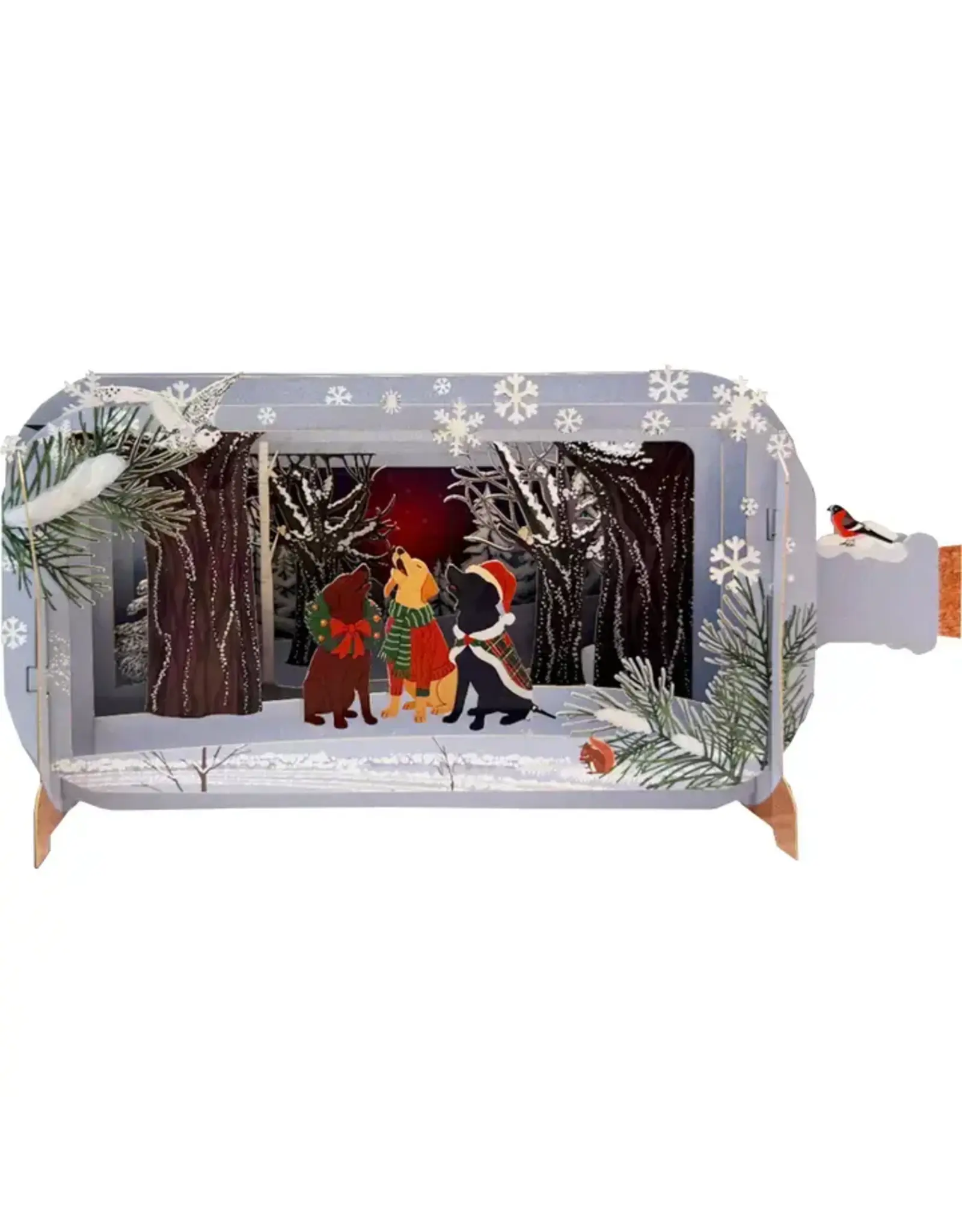 Holiday Dogs in the Forest Message in a Bottle Pop-Up Card