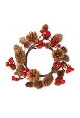 Mixed Berry and Pine Cone Candle Ring 4.5"