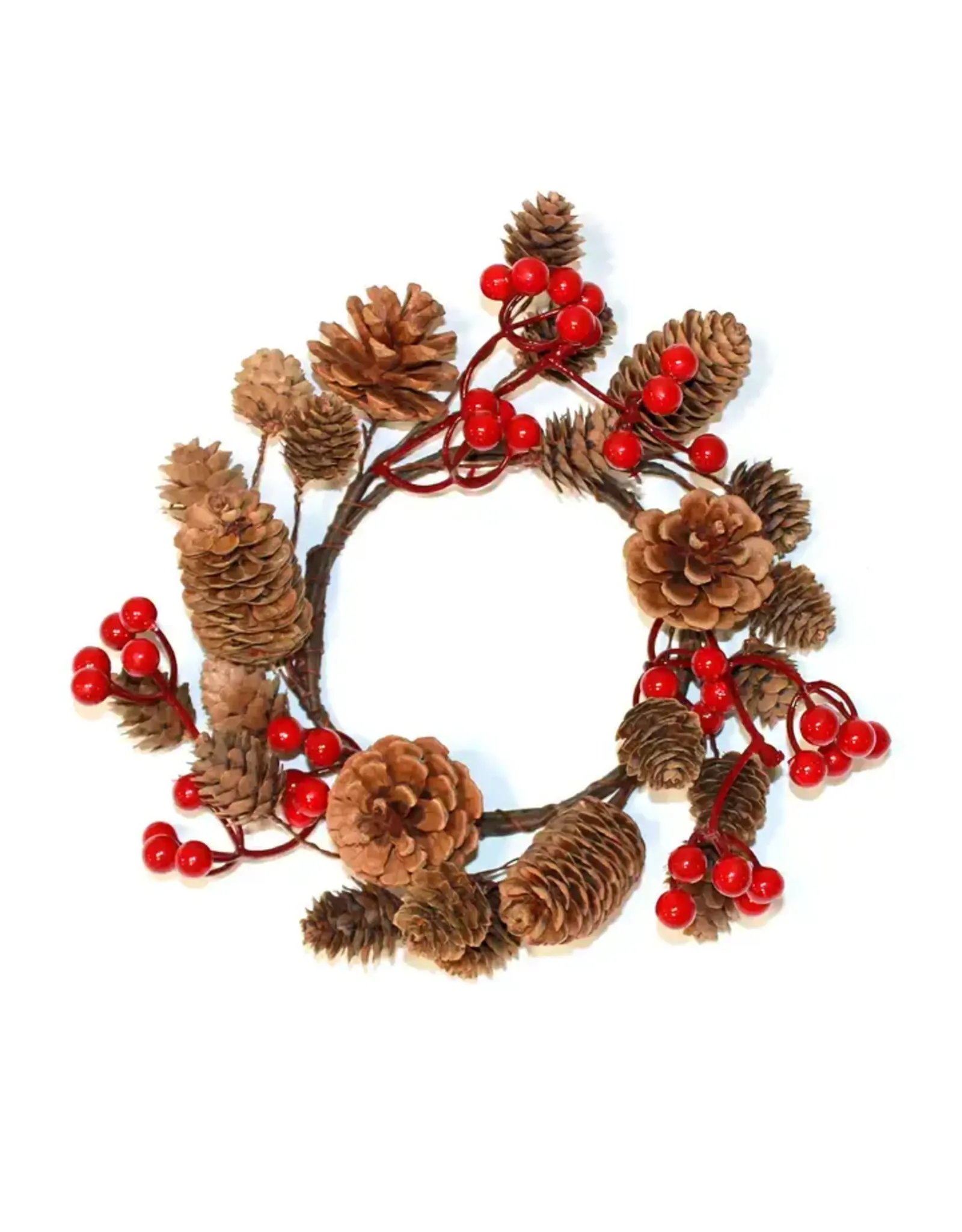 Mixed Berry and Pine Cone Candle Ring 4.5"