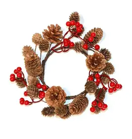 Mixed Berry and Pine Cone Candle Ring 4.5"