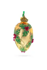 Gold with Holly Leaf Mini Glass Egg Ornament