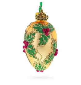 Gold with Holly Leaf Mini Glass Egg Ornament
