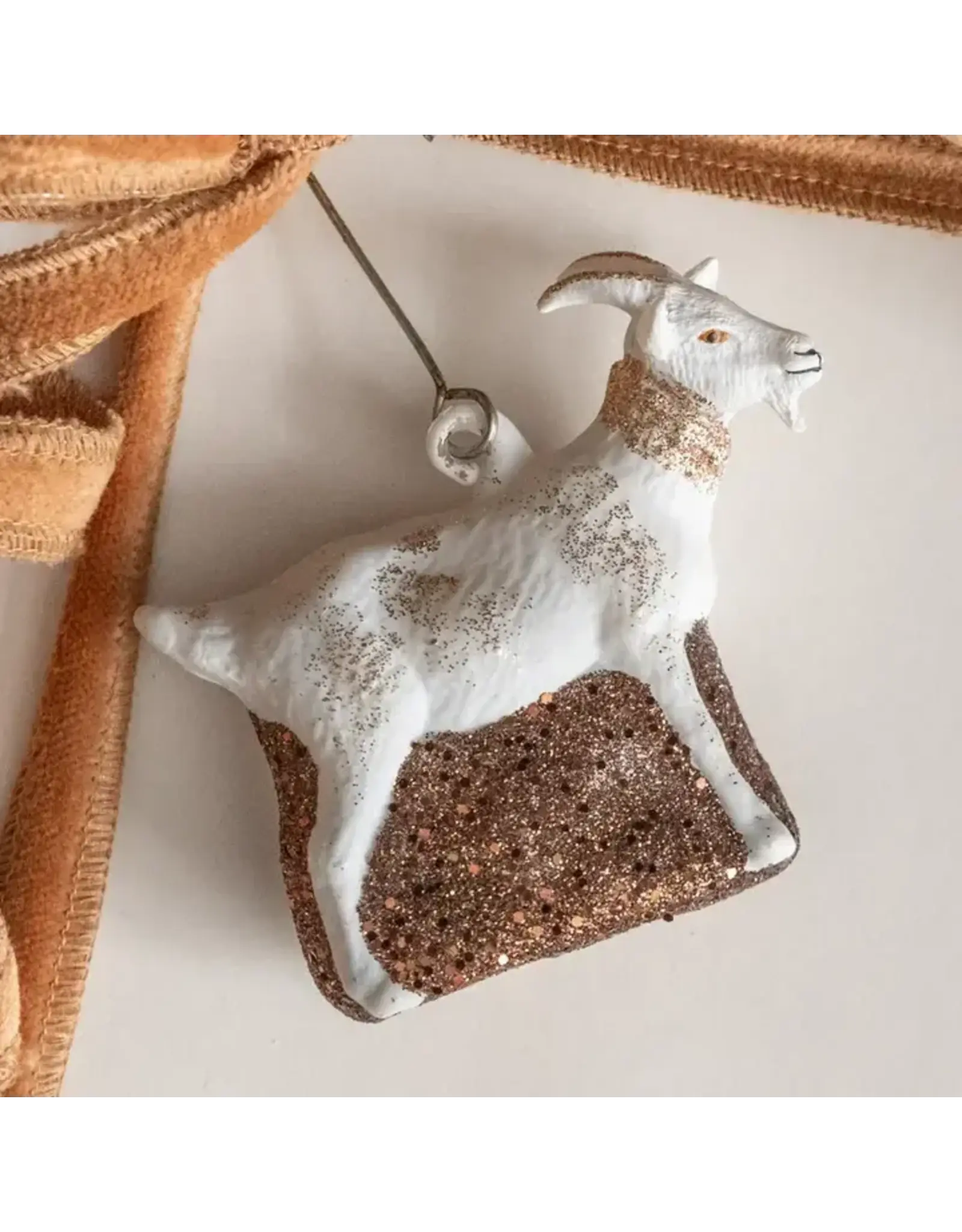 Glittering Goat Glass Ornament