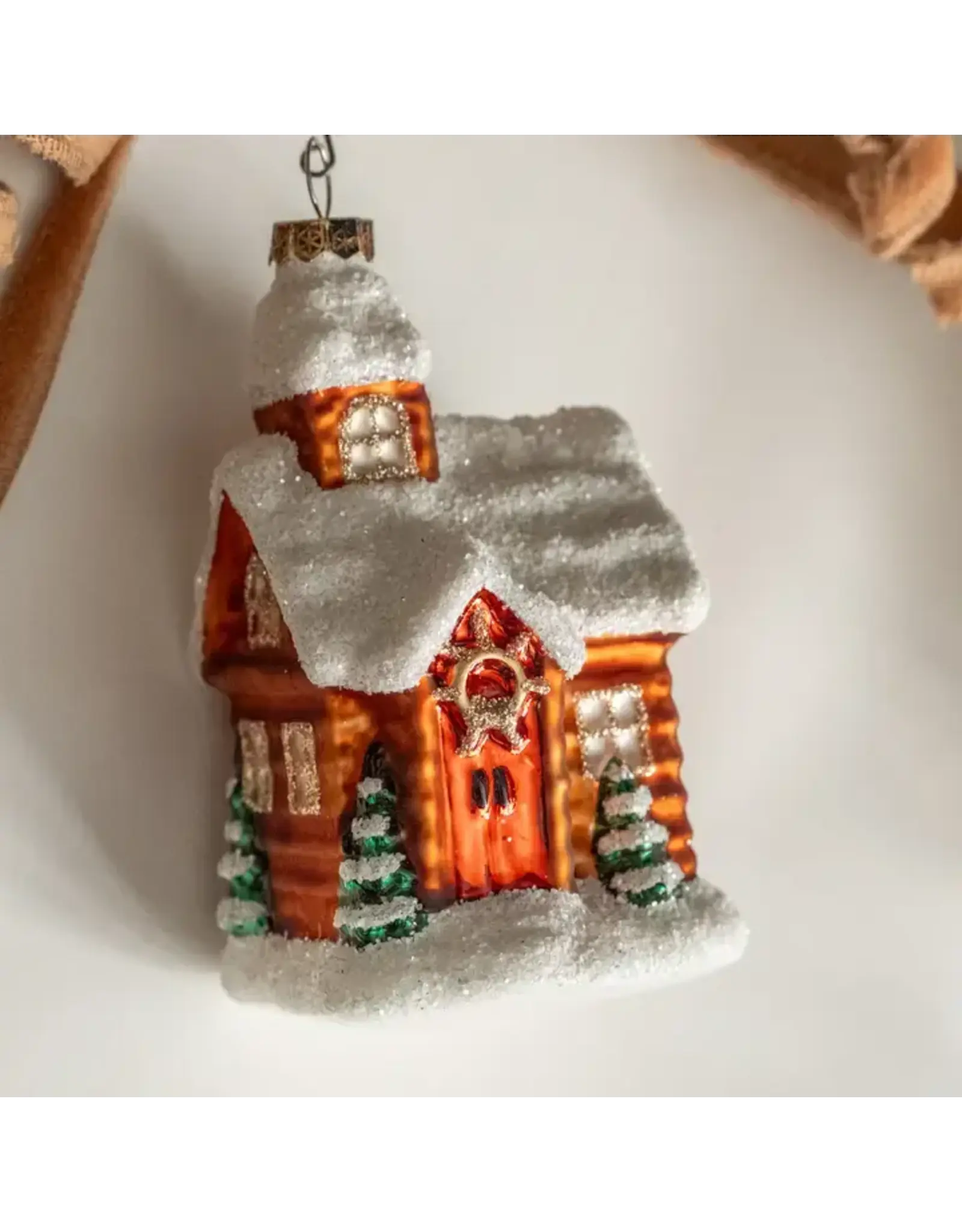 Snowy Teremok Glass Ornament