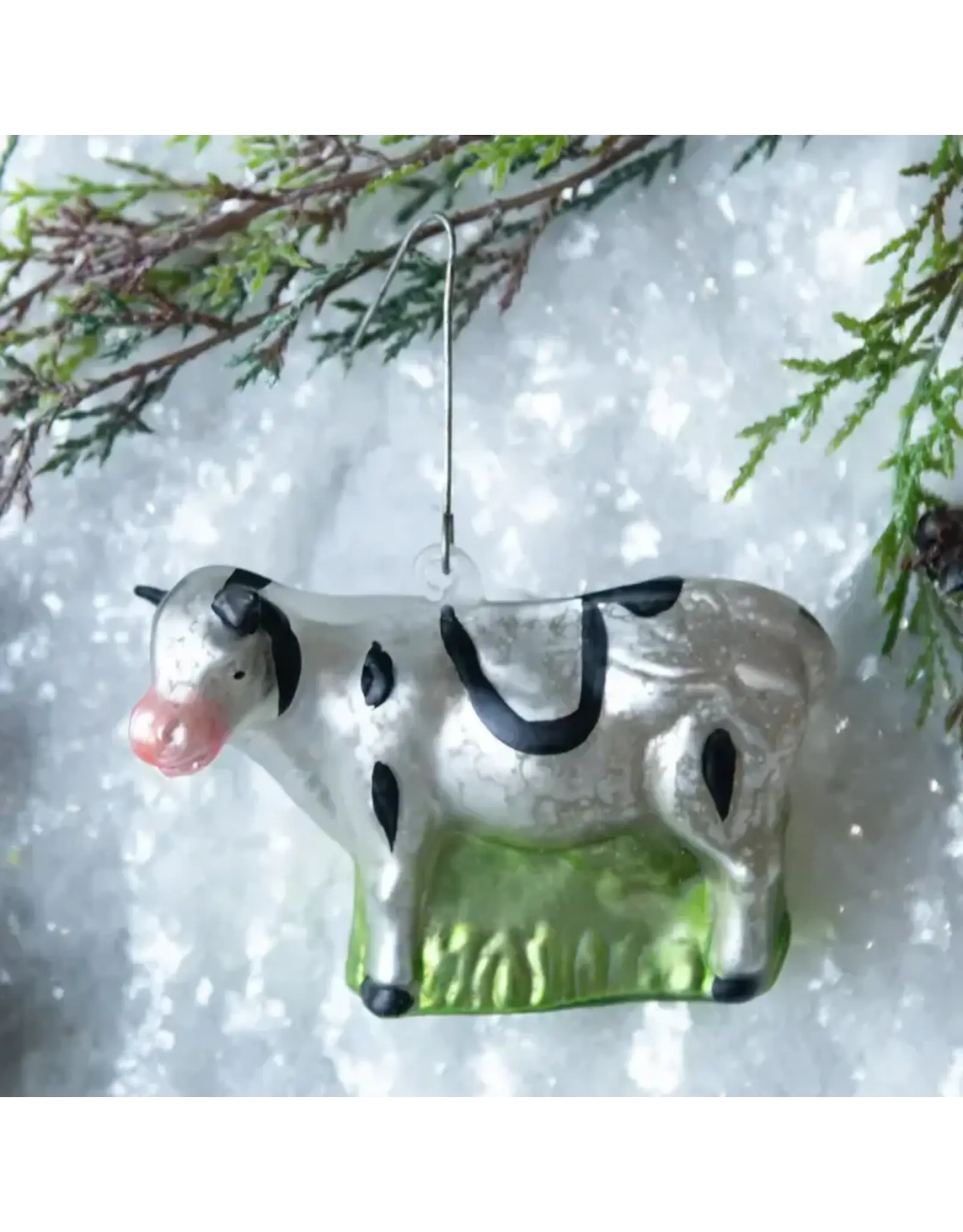 Silvery Glass Cow Ornament