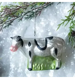 Silvery Glass Cow Ornament