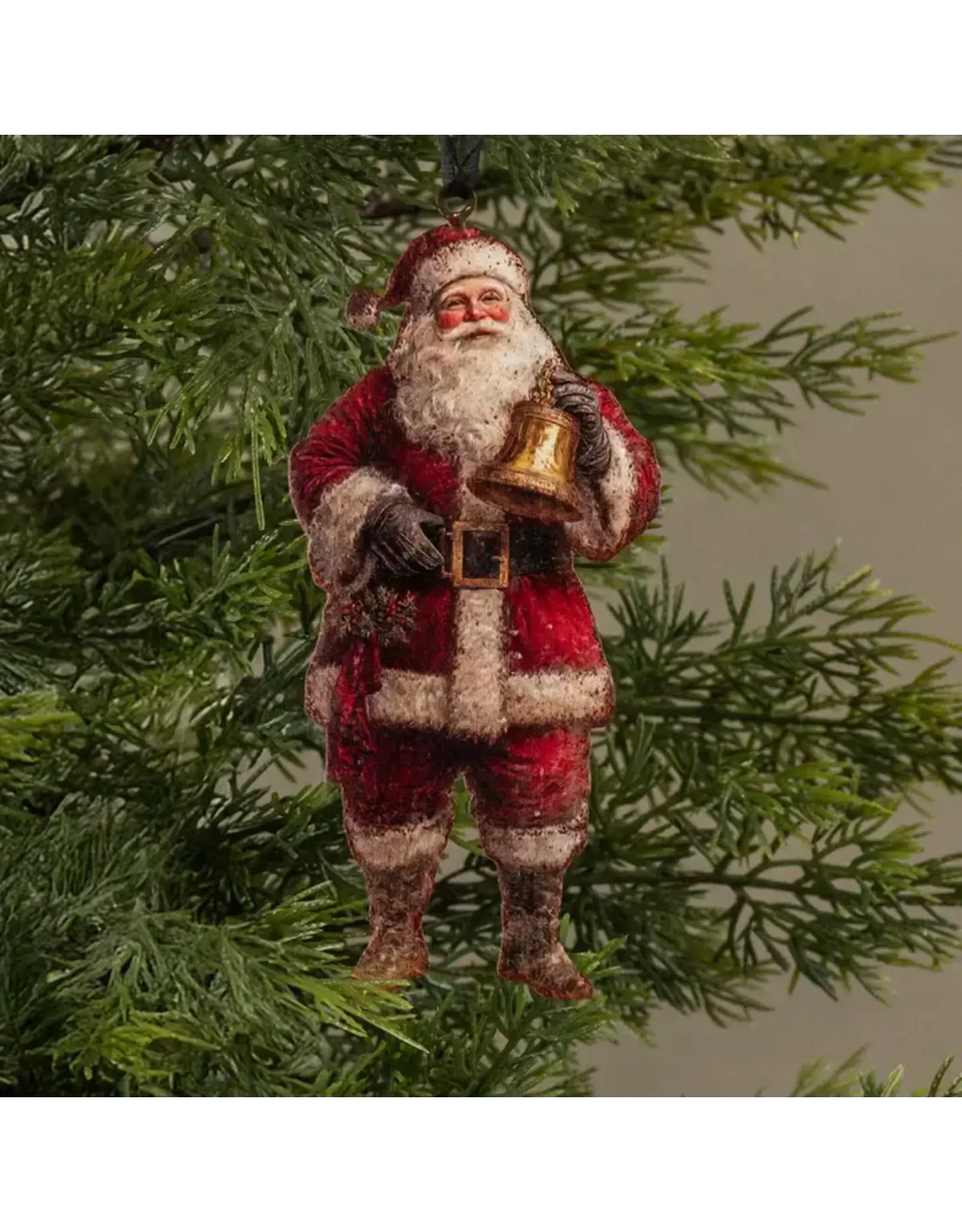 Santa with Bell Vintage Style Metal Ornament