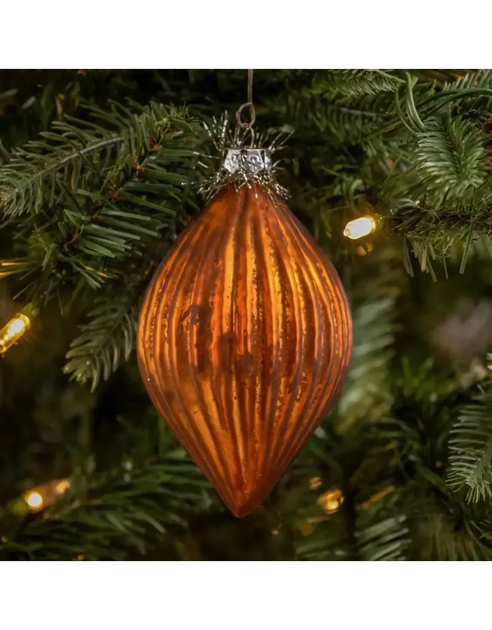 Mod Orange Glass Ornament w Tinsel