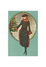 Art Deco Woman with Tree Holiday Postcard