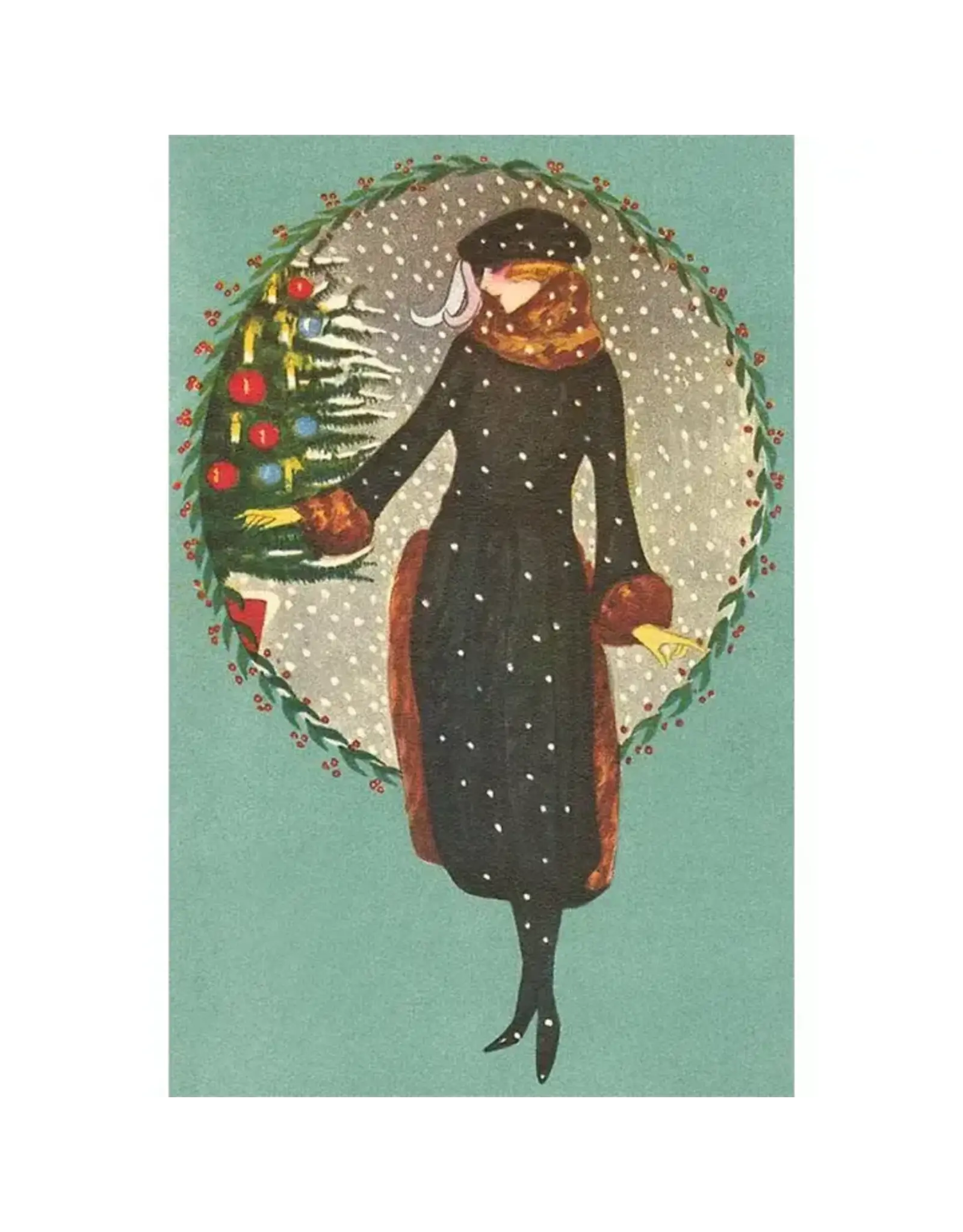Art Deco Woman with Tree Holiday Postcard