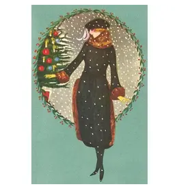 Art Deco Woman with Tree Holiday Postcard