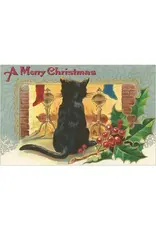 Merry Christmas Cat by Fire Postcard