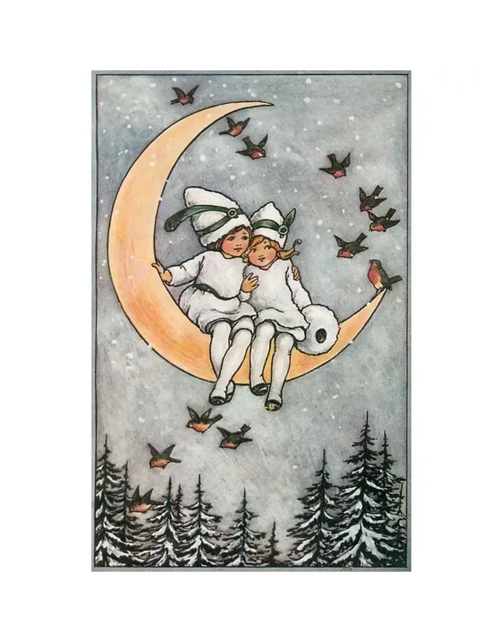 Winter Children on Moon Postcard