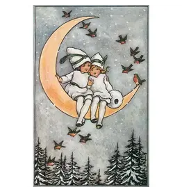 Winter Children on Moon Postcard