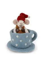 Felted Wool Mouse in Teacup Ornament