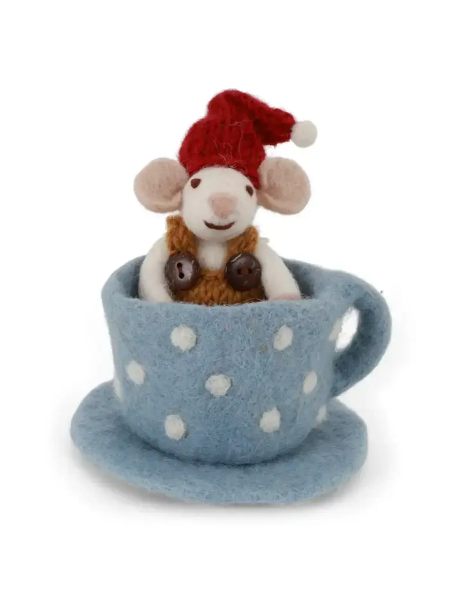 Felted Wool Mouse in Teacup Ornament