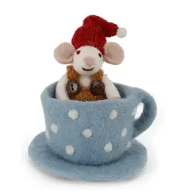 Felted Wool Mouse in Teacup Ornament