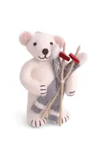 Felted Wool Polar Bear with Skis Ornament