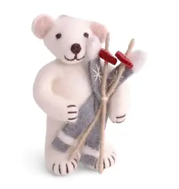 Felted Wool Polar Bear with Skis Ornament