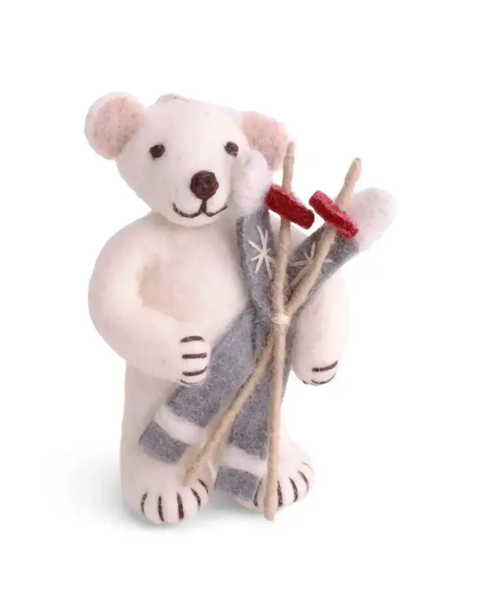 Felted Wool Polar Bear with Skis Ornament