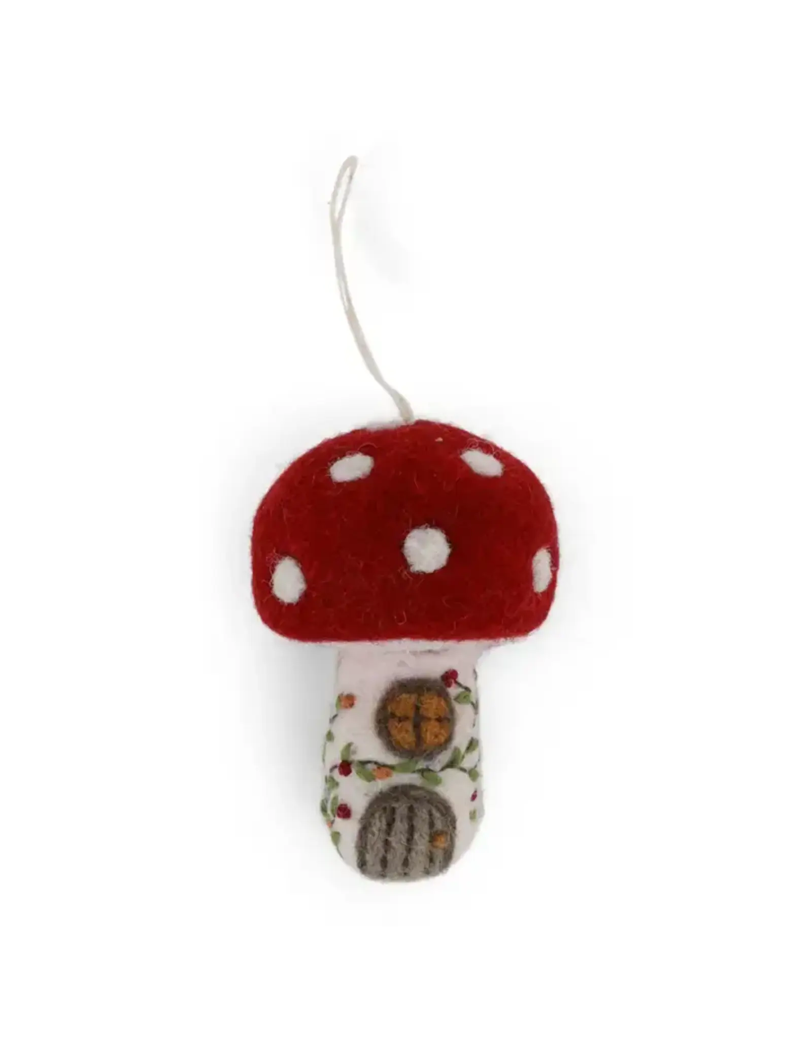 Felted Wool Mushroom House Ornament