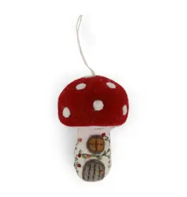 Felted Wool Mushroom House Ornament
