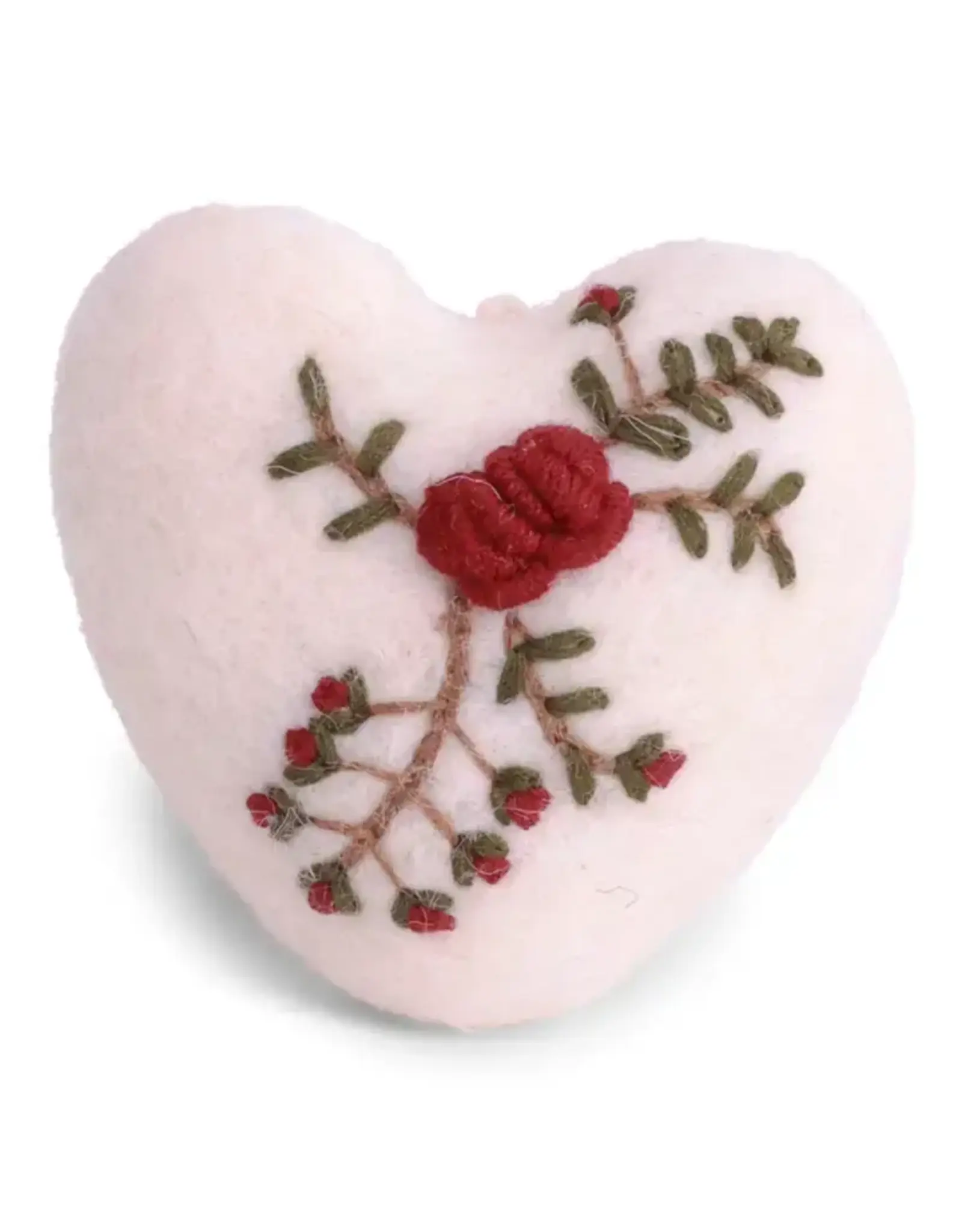 Felted Wool White Heart with Branch Ornament