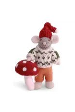 Felted Wool Mouse with Mushroom Ornament