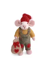 Mouse with Gift Bag Felted Wool Ornament