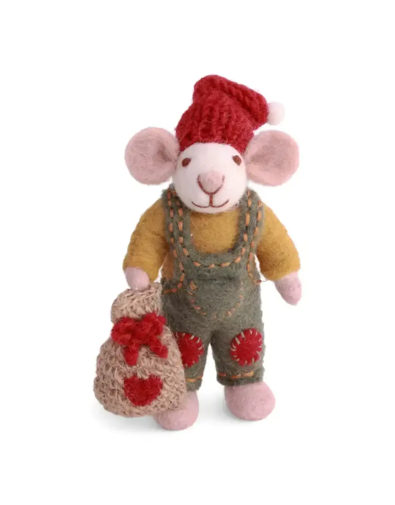 Mouse with Gift Bag Felted Wool Ornament