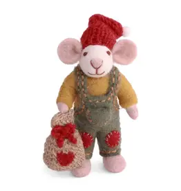 Mouse with Gift Bag Felted Wool Ornament