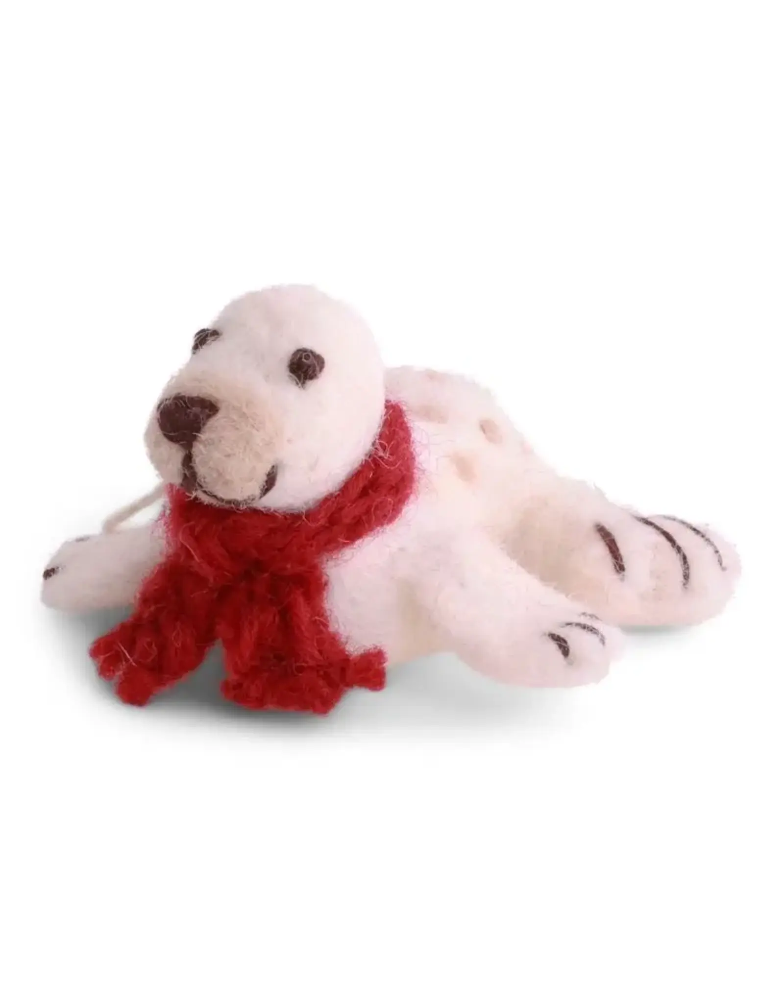 Baby Seal with Red Scarf Felted Wool Ornament
