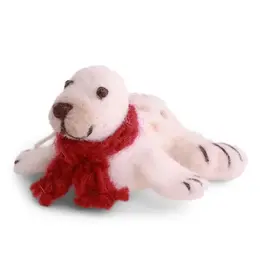Baby Seal with Red Scarf Felted Wool Ornament