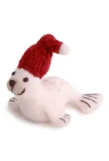 Felted Wool Seal with Red Hat Ornament