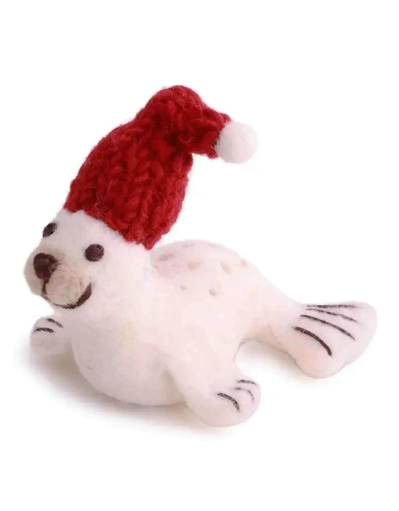 Felted Wool Seal with Red Hat Ornament