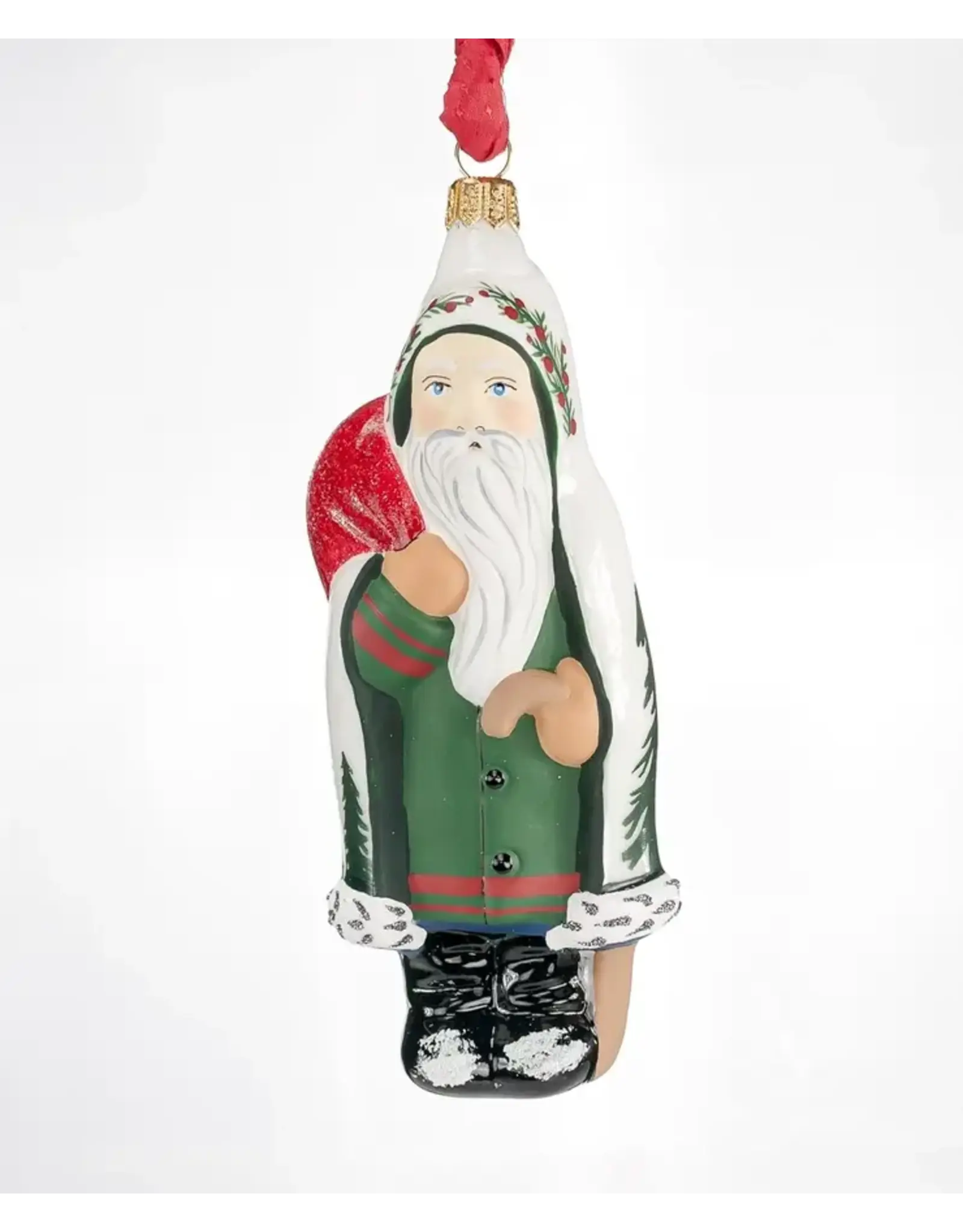 White Grandfather Frost with Trees Polish Glass Ornament