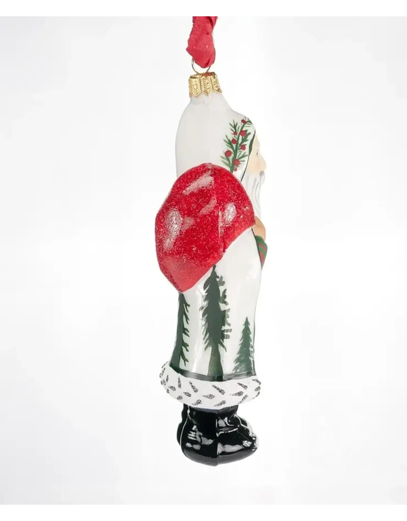 White Grandfather Frost with Trees Polish Glass Ornament