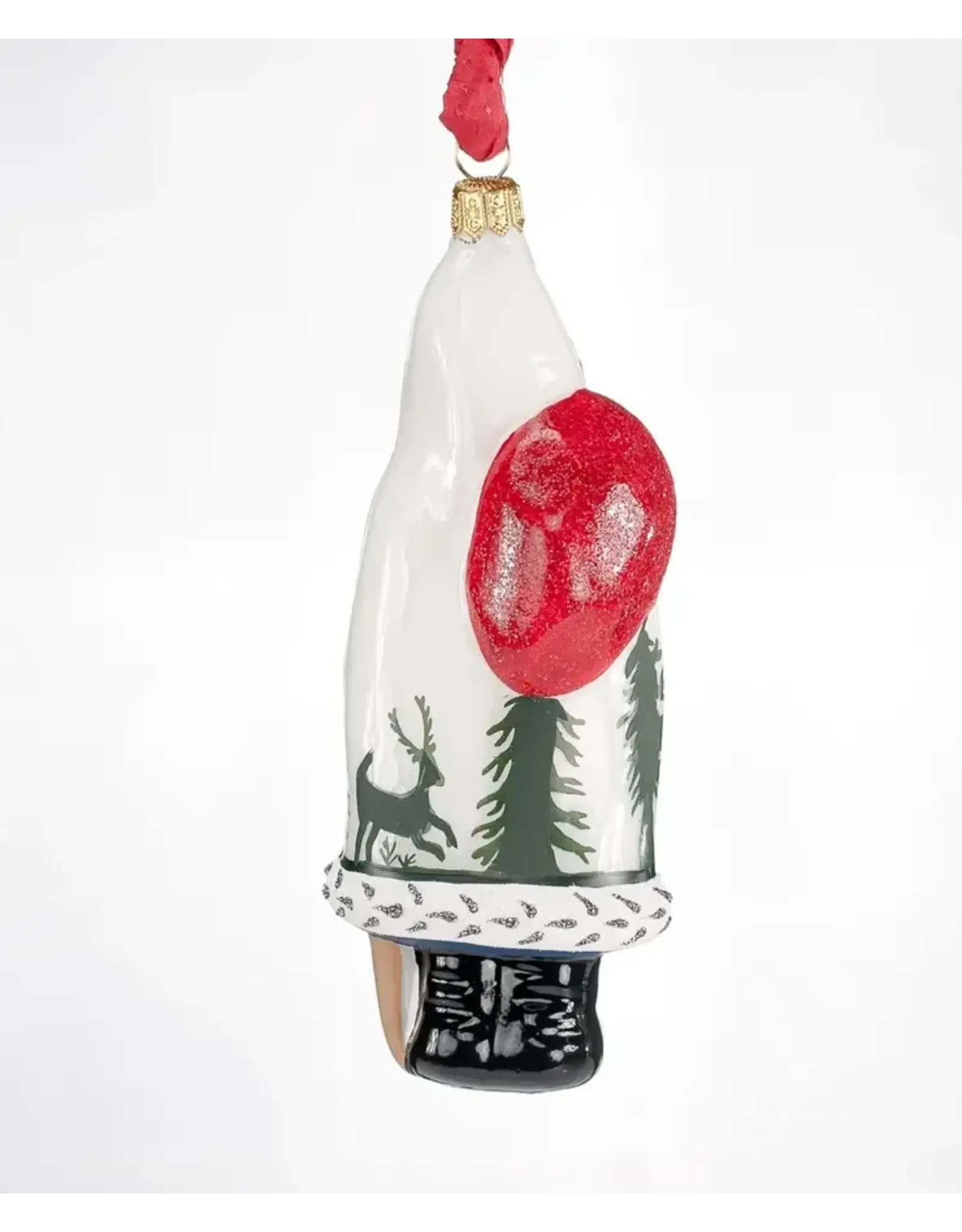 White Grandfather Frost with Trees Polish Glass Ornament