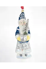 Blue Grandfather Frost w Silver Bowl Polish Glass Ornament