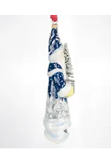 Blue Grandfather Frost w Silver Bowl Polish Glass Ornament